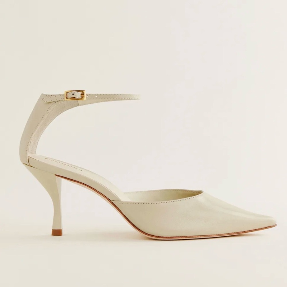 Reformation Nessa Heeled Pump in Almond Leather, Size 7.5